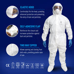 m | model wearing full protective suit front view | GE PPE GW903 Microporous Protective Coverall Hood & Boots | GW903M