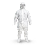 m | front view mannequin wearing full protective suit | GE PPE GW903 Microporous Protective Coverall Hood & Boots | GW903M
