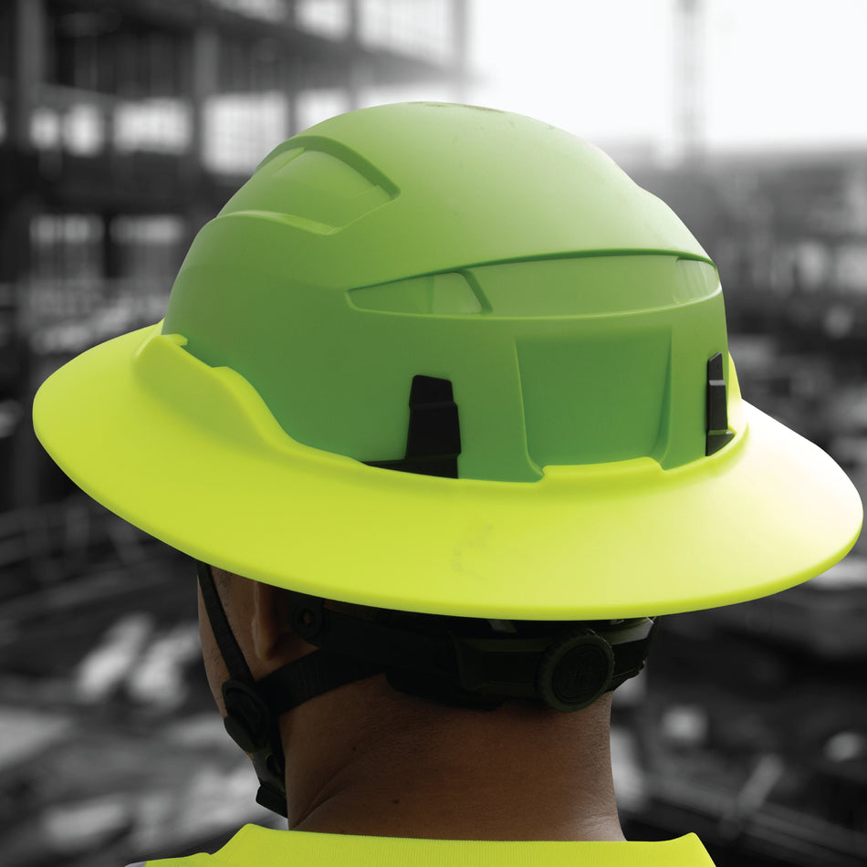 hi-vis green | back view with full brim visible | Full Brim Accessory — GE PPE GH626 | GH626HV