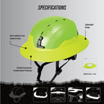 hi-vis green | side angle with specification callouts labeled | Full Brim Accessory — GE PPE GH626 | GH626HV