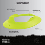 hi-vis green | top-down view with labeled specifications | Full Brim Accessory — GE PPE GH626 | GH626HV