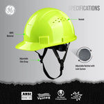 hi-vis lime | GH326HN vented cap style hard hat with chin strap | Vented Cap Style Hard Hat — GE PPE GH326, ANSI Z89.1-2014 Type 1 Class C | GH326HN
