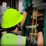 hi-vis lime | worker wearing hard hat on job site | Full Brim Hard Hat — GE PPE GH329, ANSI Z89.1-2014 Type 1 Class E Dielectric | GH329HN