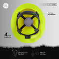 hi-vis lime | top-down view showing interior suspension system | Vented Full Brim Hard Hat — GE PPE GH328, ANSI Z89.1-2014 Type 1 Class C | GH328HN