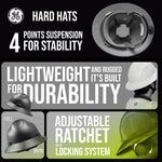 hi-vis lime | interior suspension system top-down view | Vented Full Brim Hard Hat — GE PPE GH328, ANSI Z89.1-2014 Type 1 Class C | GH328HN