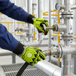 m | worker wearing gloves in industrial setting | Hi-Vis TPR Impact Resistant Cut A4 Work Gloves — GE PPE GG422, Impact Resistant | GG4222XLC
