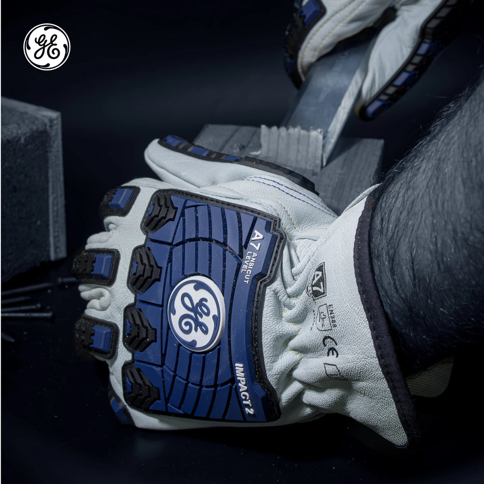 2xl, 1 Pack | bottom sole and palm close-up view | A7 Cut & Impact Resistant Driver Gloves — GE PPE GG421, Leather | GG4212XLC