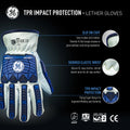 m, 1 Pack | flat lay with feature callouts highlighted | A7 Cut & Impact Resistant Driver Gloves — GE PPE GG421, Leather | GG421MC