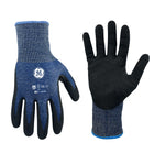 m, 1 Pack | front and back view of work gloves | Micro Foam Nitrile Dipped Cut Level 4 Gloves — GE PPE GG224, Cut Resistant | GG224MC