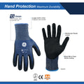 m, 1 Pack | front and back view with features labeled | Micro Foam Nitrile Dipped Cut Level 4 Gloves — GE PPE GG224, Cut Resistant | GG224MC