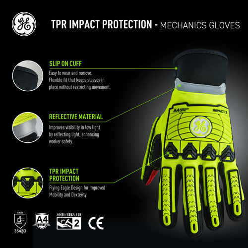 Hi-Vis TPR Impact Resistant Cut A4 Work Gloves — GE PPE GG422, Impact Resistant