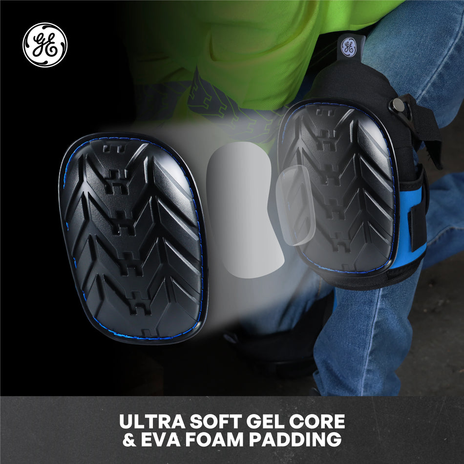 one size | model wearing knee pads on knees | PVC Cap Pro Knee Pads — GE PPE GR551, Ergonomic Fit | GR551