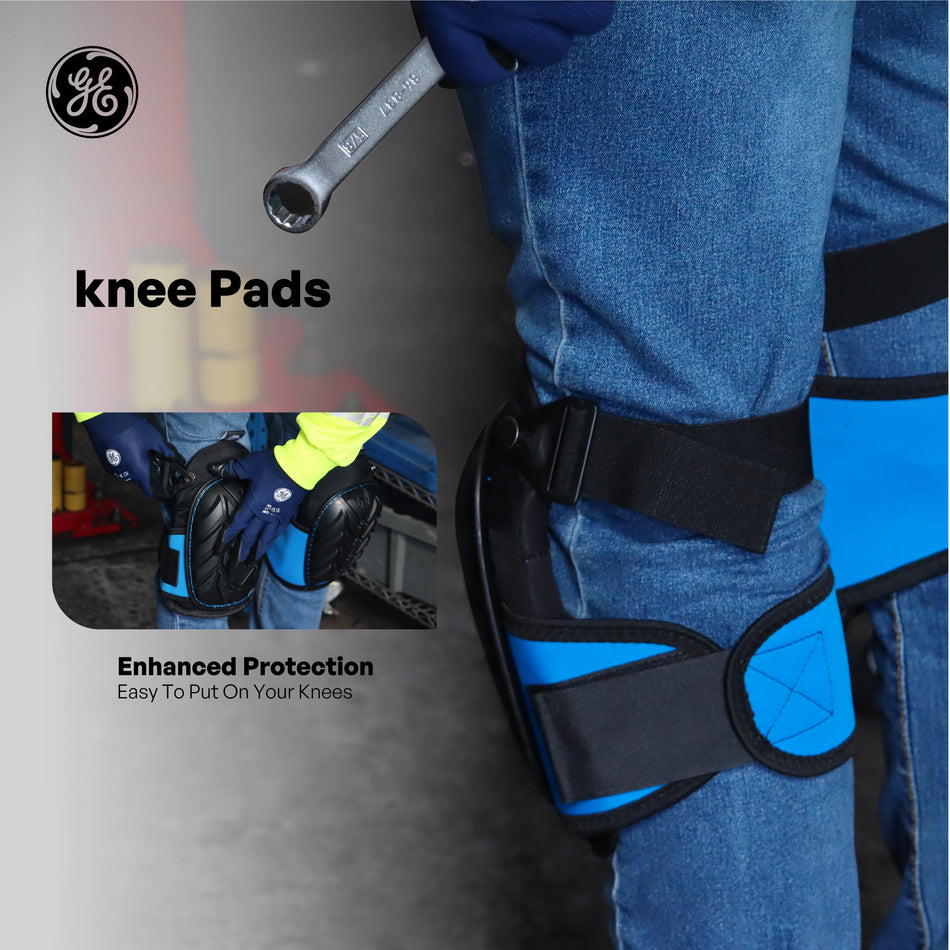 one size | model wearing knee pads on legs | PVC Cap Pro Knee Pads — GE PPE GR551, Ergonomic Fit | GR551