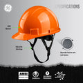 orange | side view with labeled specifications and details | Cap Style Hard Hat — GE PPE GH327, ANSI Z89.1-2014 Type 1 Class E Dielectric | GH327O