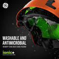 orange, Non-Vented | angled view with water splash effect | Non-Vented Type 2 Safety Helmet with Koroyd — GE PPE GH501, ANSI Z89.1-2014 Class E & G | GH501O