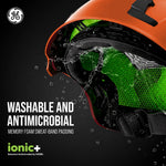 orange, Non-Vented | angled view with water splash effect | Non-Vented Type 2 Safety Helmet with Koroyd — GE PPE GH501, ANSI Z89.1-2014 Class E & G | GH501O