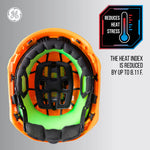 orange, Non-Vented | interior top-down view showing ventilation mesh | Non-Vented Type 2 Safety Helmet with Koroyd — GE PPE GH501, ANSI Z89.1-2014 Class E & G | GH501O