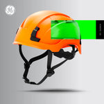 orange, Non-Vented | side angle view with headgear straps | Non-Vented Type 2 Safety Helmet with Koroyd — GE PPE GH501, ANSI Z89.1-2014 Class E & G | GH501O