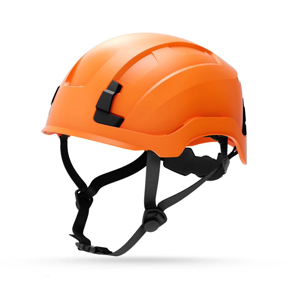 orange, Non-Vented | three-quarter view showing front and side | Non-Vented Type 2 Safety Helmet with Koroyd — GE PPE GH501, ANSI Z89.1-2014 Class E & G | GH501O