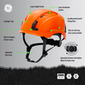 orange, Vented | labeled side view with feature callouts | Vented Type 1 Safety Helmet with Koroyd — GE PPE GH400, ANSI Z89.1-2014 Class C | GH400O