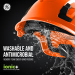 orange, Vented | helmet with water splashing impact demonstration | Vented Type 1 Safety Helmet with Koroyd — GE PPE GH400, ANSI Z89.1-2014 Class C | GH400O