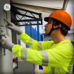 orange | worker wearing hard hat in action | Cap Style Hard Hat — GE PPE GH327, ANSI Z89.1-2014 Type 1 Class E Dielectric | GH327O