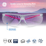 pink/white, Clear Anti-Fog | front view showcasing scratch resistant lens coating | Wrap-Around Safety Glasses — GE PPE 30 Series, ANSI Z87.1 | GE130CAF