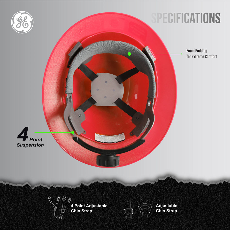 red | top-down view showing internal suspension system | Full Brim Hard Hat — GE PPE GH329, ANSI Z89.1-2014 Type 1 Class E Dielectric | GH329R
