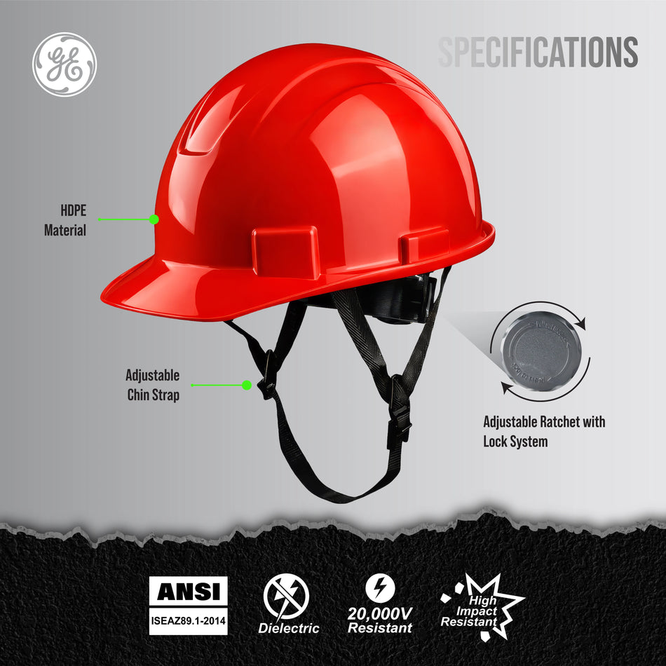 red | Hard Hat | Cap Style Hard Hat — GE PPE GH327, ANSI Z89.1-2014 Type 1 Class E Dielectric | GH327R
