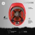 red | interior top-down view showing suspension system | Cap Style Hard Hat — GE PPE GH327, ANSI Z89.1-2014 Type 1 Class E Dielectric | GH327R