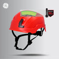 red, Vented | three-quarter view showing ventilation vents | Vented Type 1 Safety Helmet with Koroyd — GE PPE GH400, ANSI Z89.1-2014 Class C | GH400R