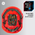 red, Vented | top-down view showing ventilation channels | Vented Type 1 Safety Helmet with Koroyd — GE PPE GH400, ANSI Z89.1-2014 Class C | GH400R