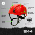 red, Vented | front view with labeled feature callouts | Vented Type 1 Safety Helmet with Koroyd — GE PPE GH400, ANSI Z89.1-2014 Class C | GH400R