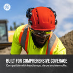 red, Vented | worker wearing helmet outdoors on construction site | Vented Type 1 Safety Helmet with Koroyd — GE PPE GH400, ANSI Z89.1-2014 Class C | GH400R