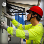 red | worker wearing hard hat in action | Cap Style Hard Hat — GE PPE GH327, ANSI Z89.1-2014 Type 1 Class E Dielectric | GH327R