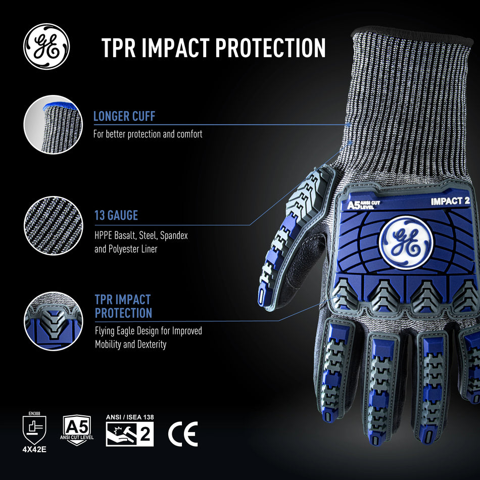 s, 1 Pack | ANSI Cut Level 5 | TPR Impact Foam Nitrile Work Gloves — GE PPE GG244, Impact Resistant | GG244SC