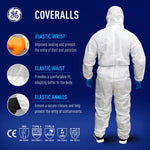 m | back view with feature callouts | SMS Disposable Hooded Coverall Type 5/6 — GE PPE GW901, EN 13982-1, Elastic Wrists & Ankles | GW901M