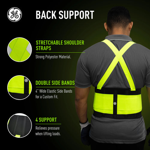 High-Visibility Back Support Belt — GE PPE GR542, Ergonomic Fit