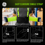 s | model wearing belt in warehouse setting | High-Visibility Back Support Belt — GE PPE GR542, Ergonomic Fit | GR542S