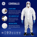 s | model wearing full protective coverall suit | Microporous Disposable Coverall Type 5/6 — GE PPE GW904, 63 GSM, Elastic Hood | GW904L
