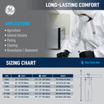 s | model wearing protective coverall in lab | Microporous Disposable Coverall Type 5/6 — GE PPE GW904, 63 GSM, Elastic Hood | GW904S
