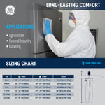 s | model wearing white protective coverall hooded | SMS Disposable Hooded Coverall Type 5/6 — GE PPE GW901, EN 13982-1, Elastic Wrists & Ankles | GW901S