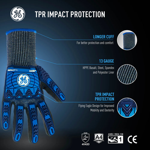 TPR Impact Cut Level 4 Micro Foam Work Gloves — GE PPE GG242, Impact Resistant