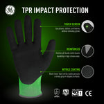 s | palm-up view with feature callouts | Sandy Nitrile TPR Impact Work Gloves — GE PPE GG240, Impact Resistant | GG240SC
