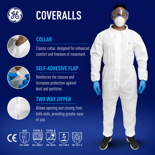 Type 5/6 Disposable SMS Coverall, Liquid Repellent — GE PPE GW900, EN ISO 13982-1 & EN 13034
