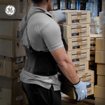 m | worker wearing support belt warehouse setting | Lumbar Back Support Belt — GE PPE GR540, Ergonomic Fit | GR540M