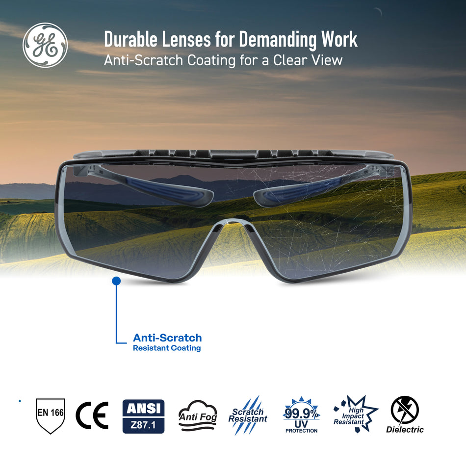 smoke anti-scratch | Over-Prescription OTG Safety Glasses — GE PPE 12 Series, Dielectric, ANSI Z87.1 | GE212S