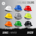 orange | available color options side view display | Vented Full Brim Hard Hat — GE PPE GH328, ANSI Z89.1-2014 Type 1 Class C | GH328O