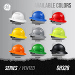 red | nine color options displayed side-by-side | Vented Full Brim Hard Hat — GE PPE GH328, ANSI Z89.1-2014 Type 1 Class C | GH328R
