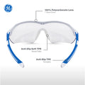 white/blue, Clear Anti-Fog | ANSI Z87.1 Anti-Fog Lenses | Wrap-Around Safety Glasses — GE PPE 10 Series, Anti-Fog, ANSI Z87.1 | GE110CAF